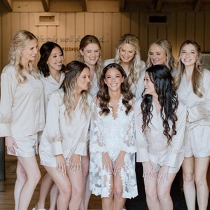 Bridesmaid Feather Pajamas Set, Bridesmaid PJs, Bridal Party Shorts, Bridesmaid Gifts, Getting Ready Pjs, Girl Trip Pjs, Bachelorette Party