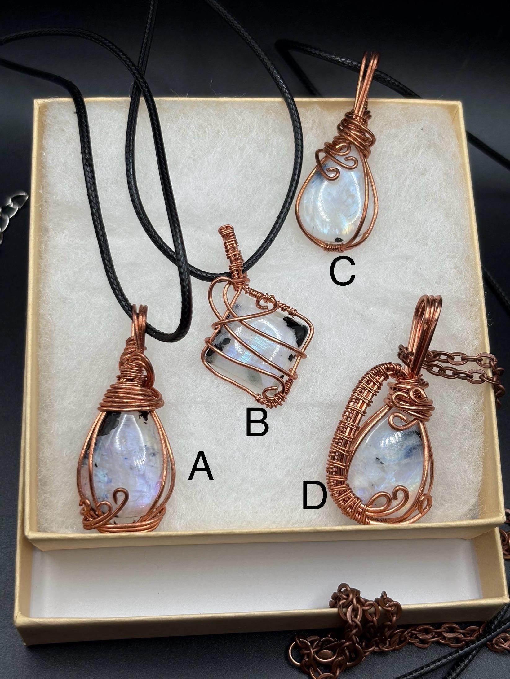 Rainbow Moonstone Pendant Necklace | Copper Wire Wrapped Crystal Jewelry | Metaphysical Gift image 2