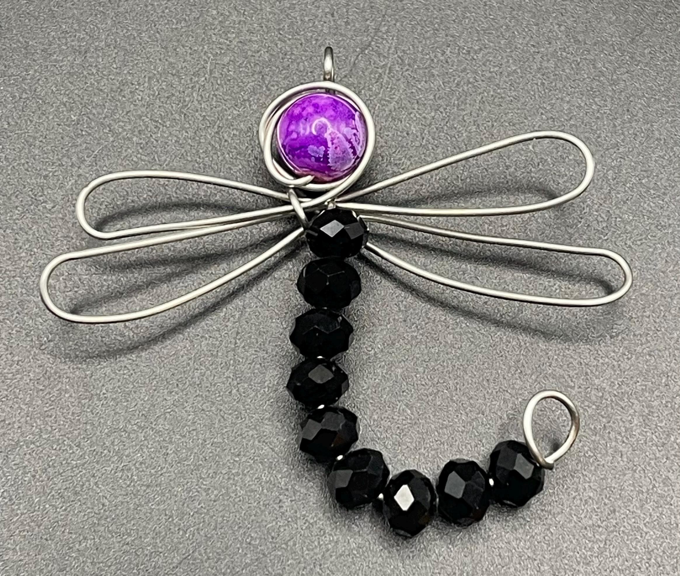 Wire Wrapped Dragonfly Pendant | Copper, Silver, Aquamarine, Pearl, Glass Beads image 7