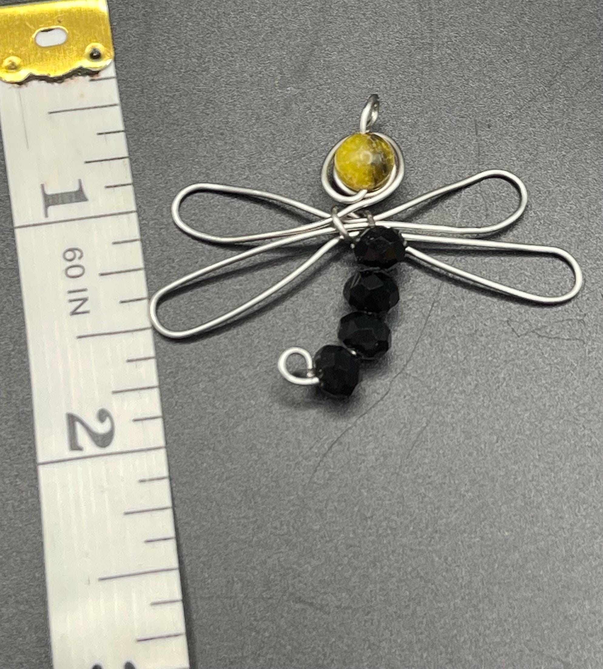 Wire Wrapped Dragonfly Pendant | Copper, Silver, Aquamarine, Pearl, Glass Beads image 10