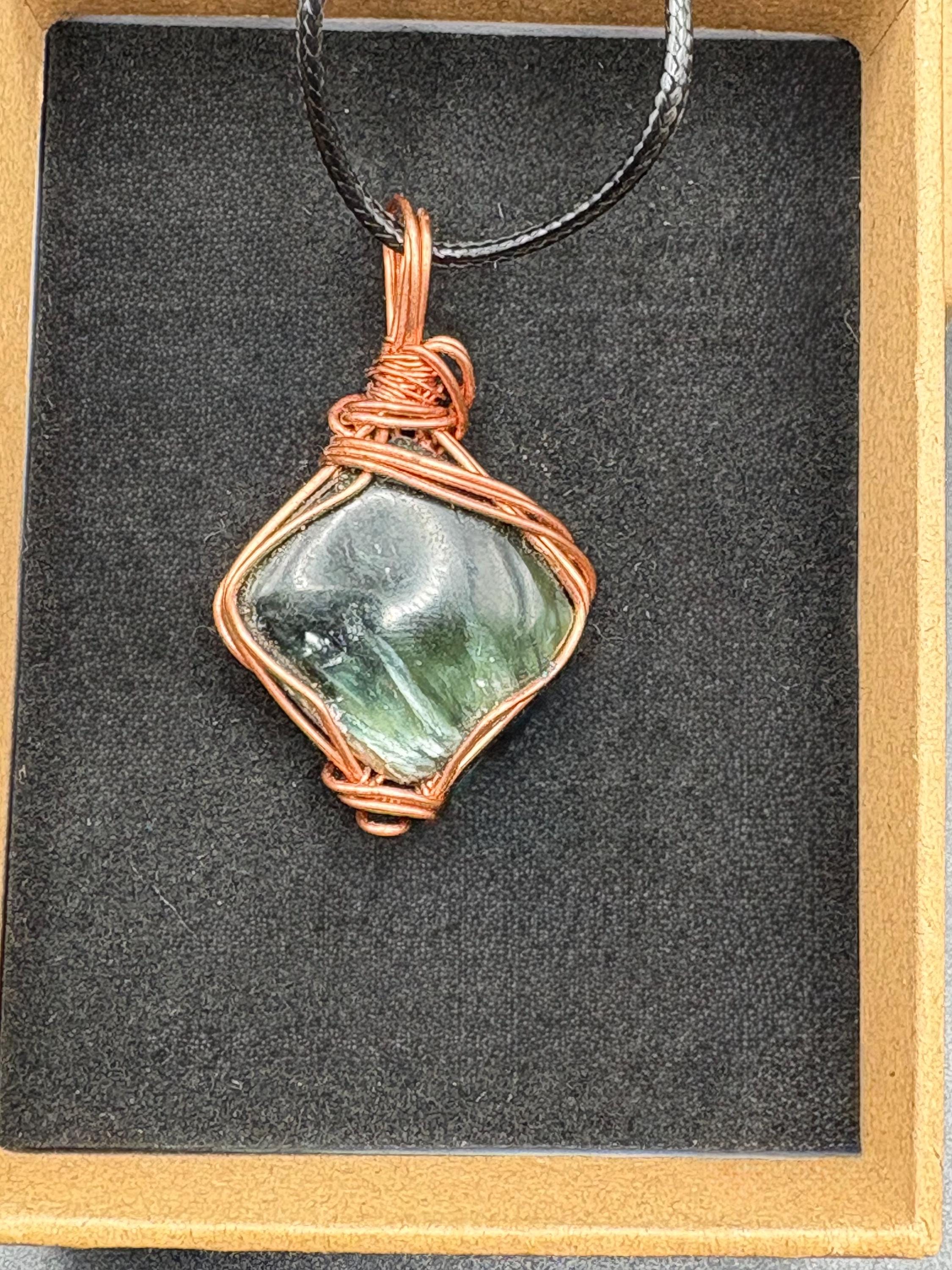 Seraphinite Crystal Pendant Necklace: Copper Wire Wrapped Feather Stone Jewelry image 9
