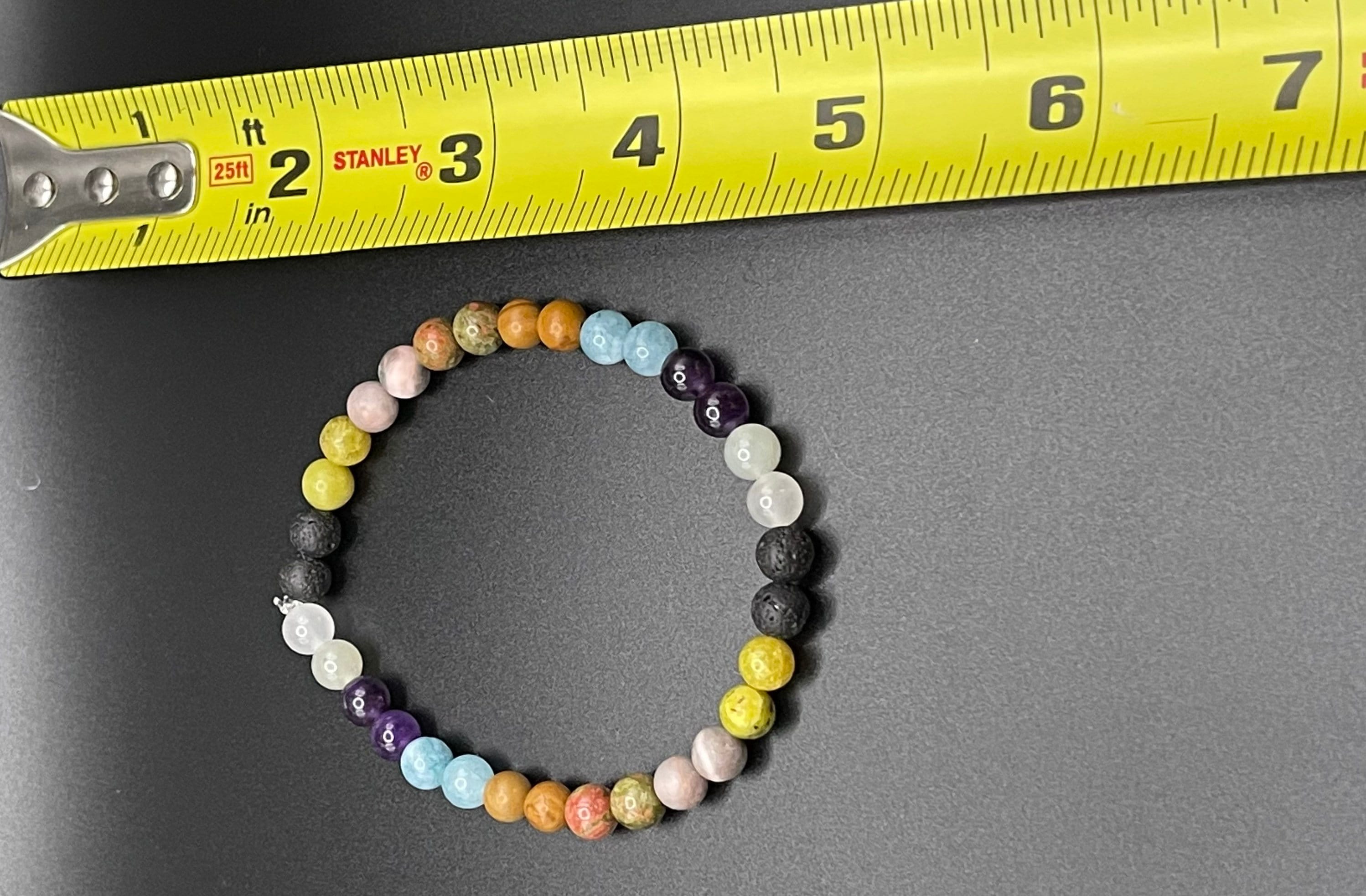Handmade Gemstone Stretch Bracelet | Clear Quartz, Amethyst, Aquamarine, Lava Stone image 6