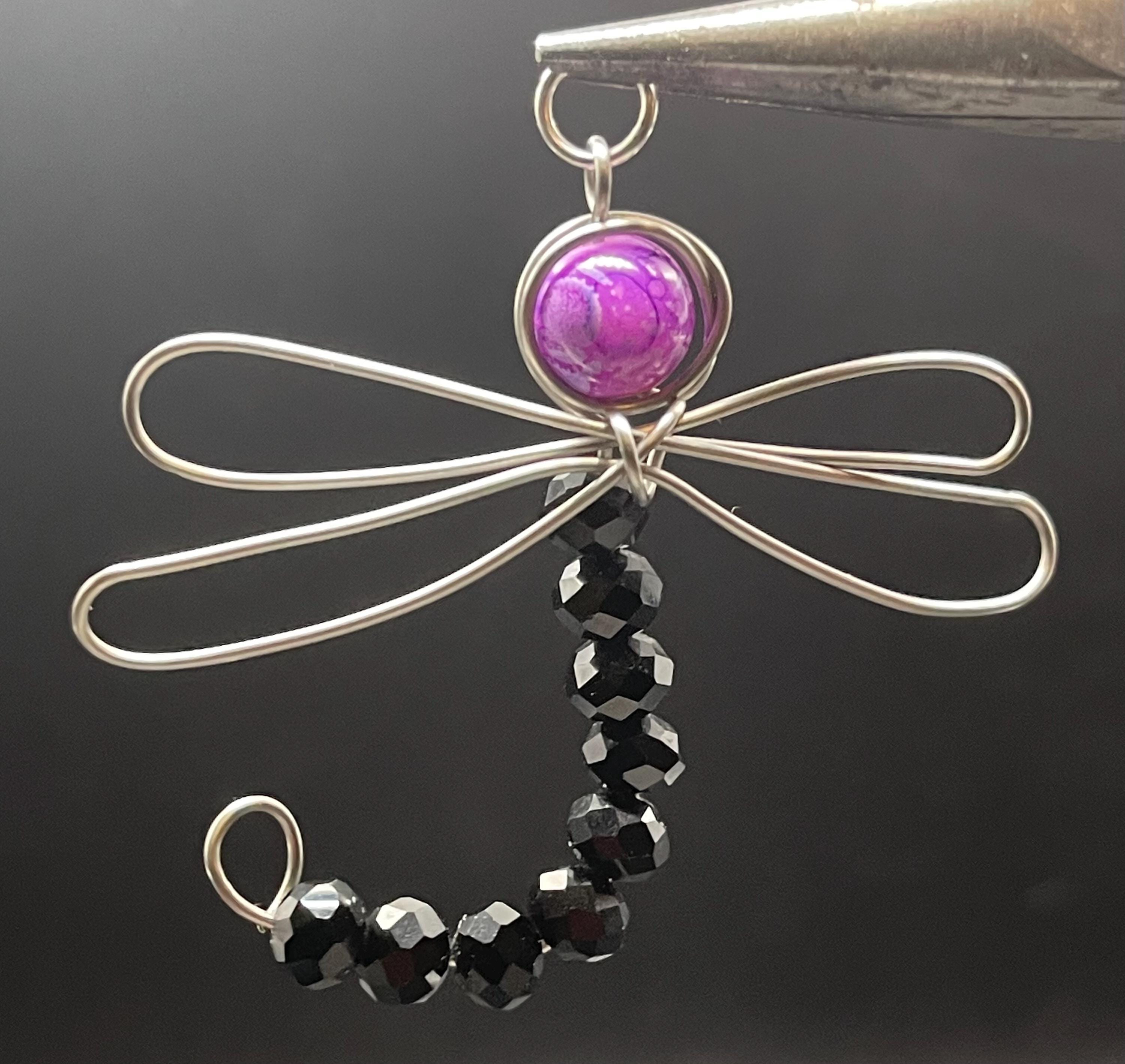 Wire Wrapped Dragonfly Pendant | Copper, Silver, Aquamarine, Pearl, Glass Beads image 5