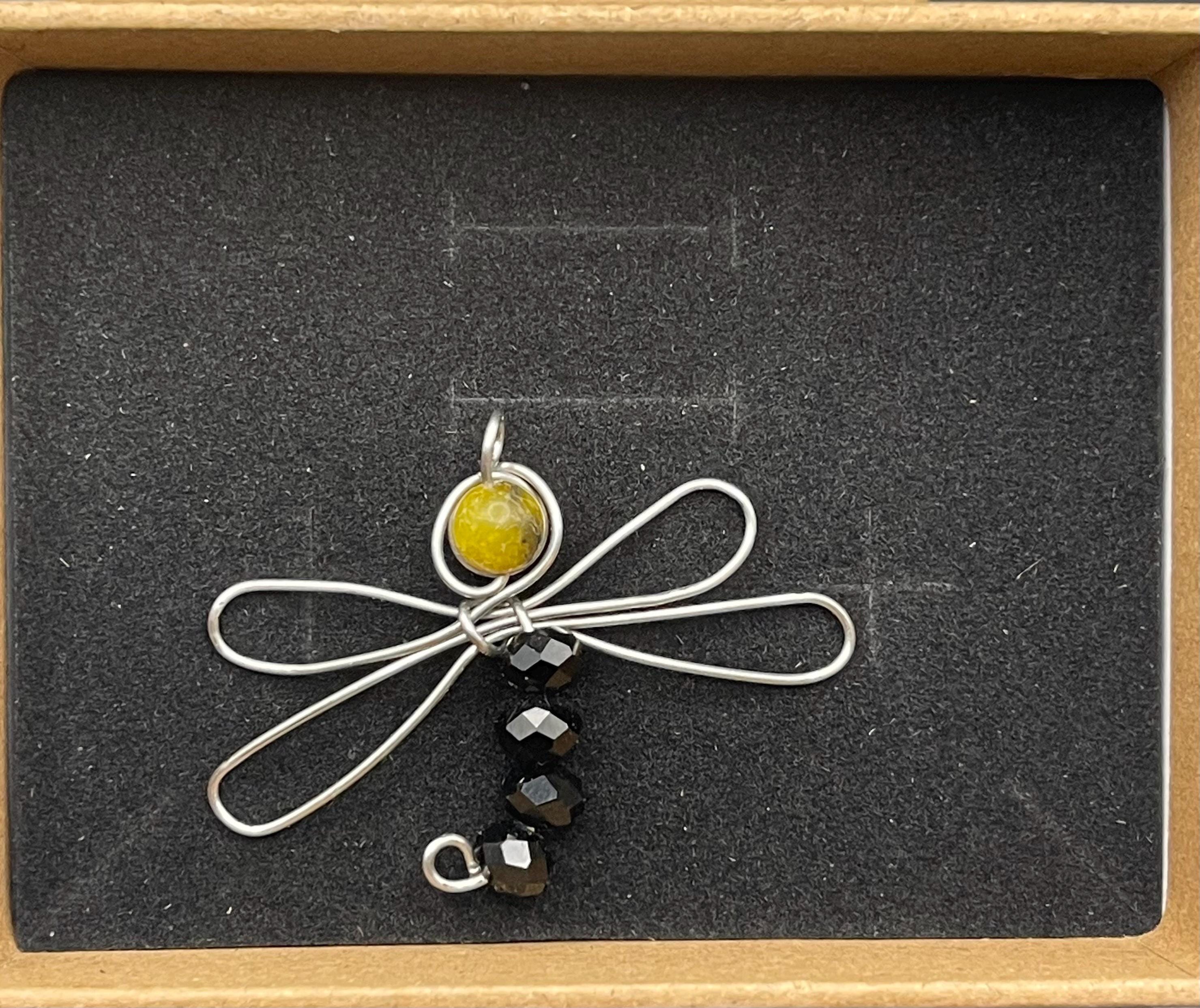 Wire Wrapped Dragonfly Pendant | Copper, Silver, Aquamarine, Pearl, Glass Beads image 9