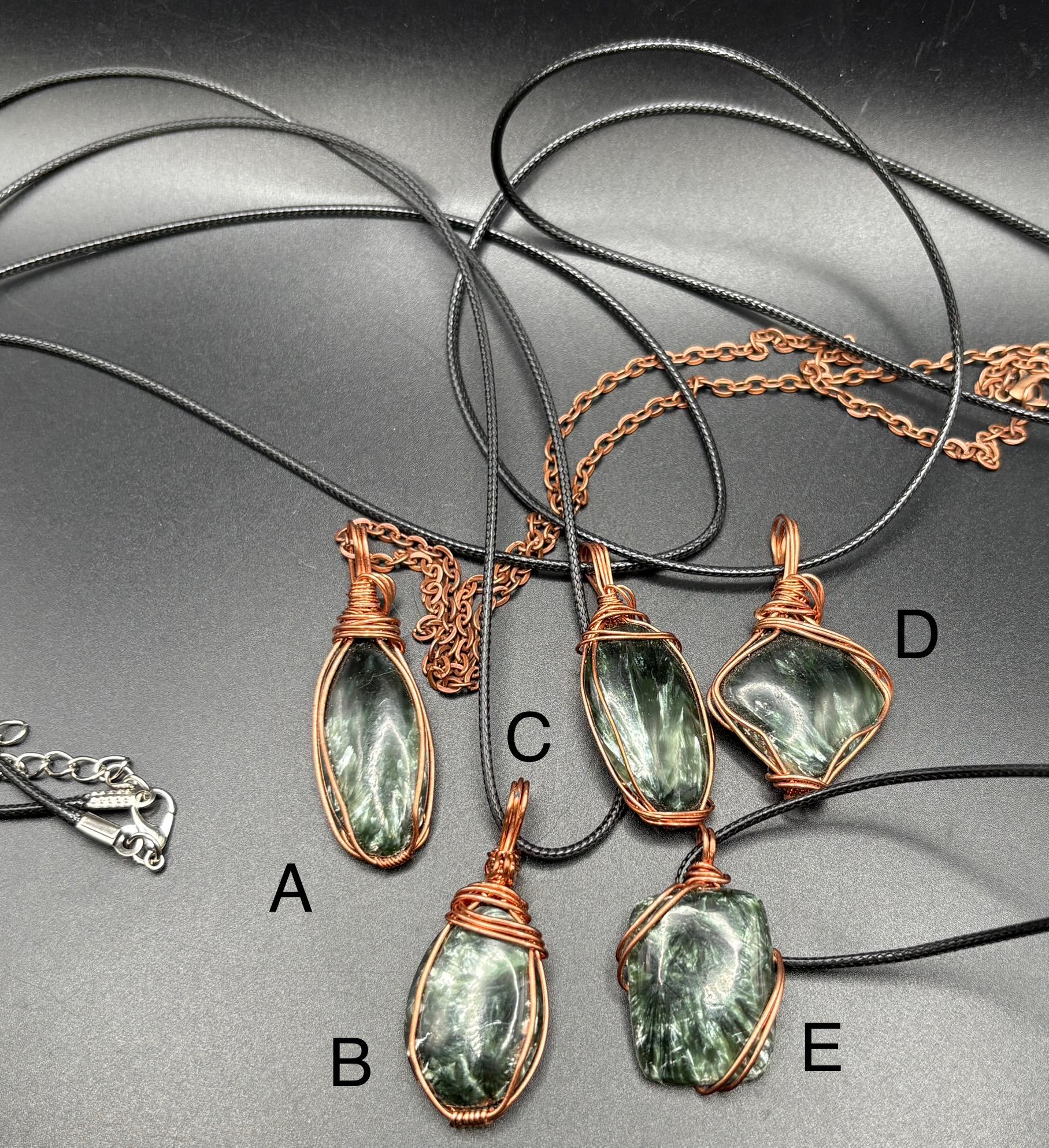 Seraphinite Crystal Pendant Necklace: Copper Wire Wrapped Feather Stone Jewelry image 4