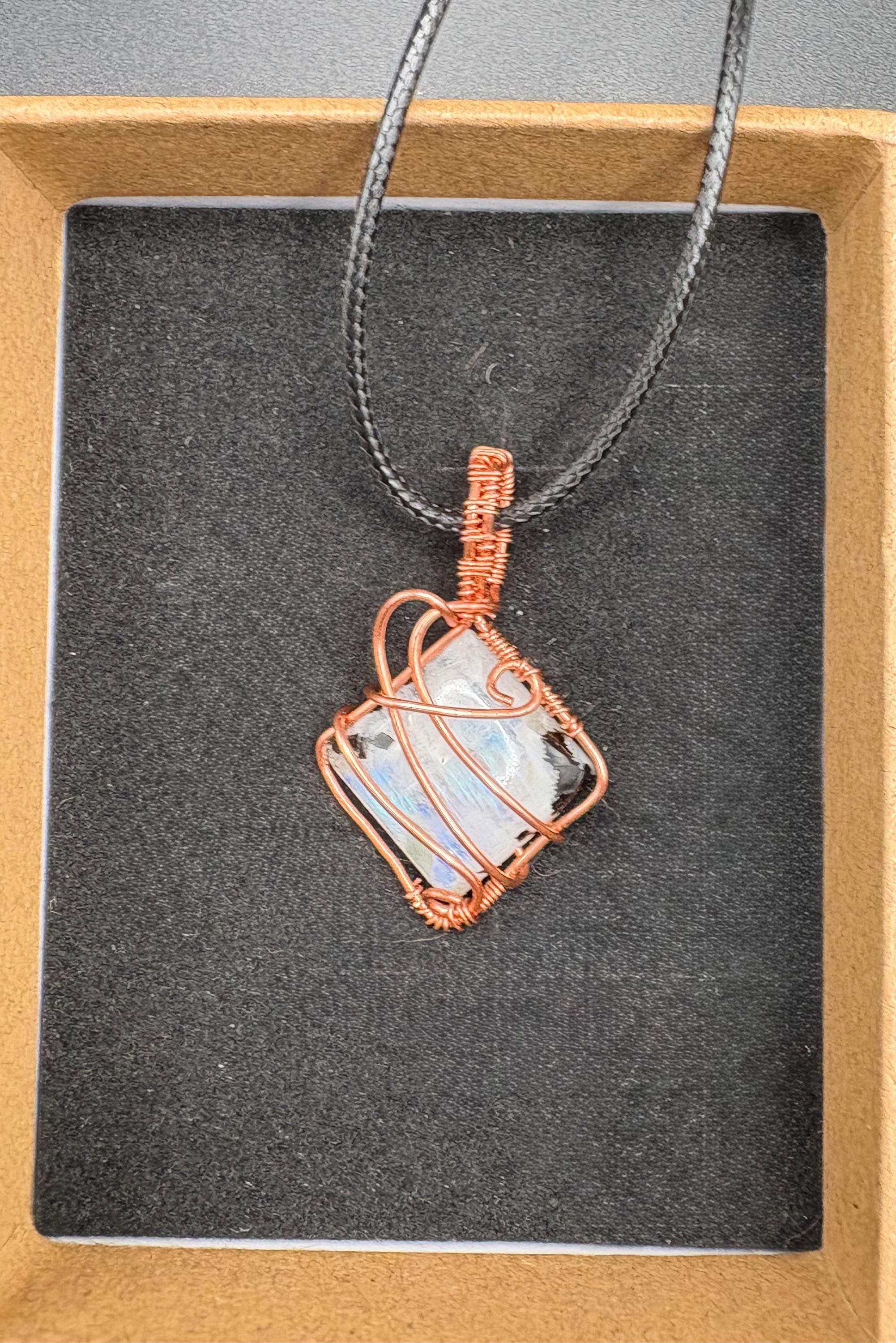 Rainbow Moonstone Pendant Necklace | Copper Wire Wrapped Crystal Jewelry | Metaphysical Gift image 5