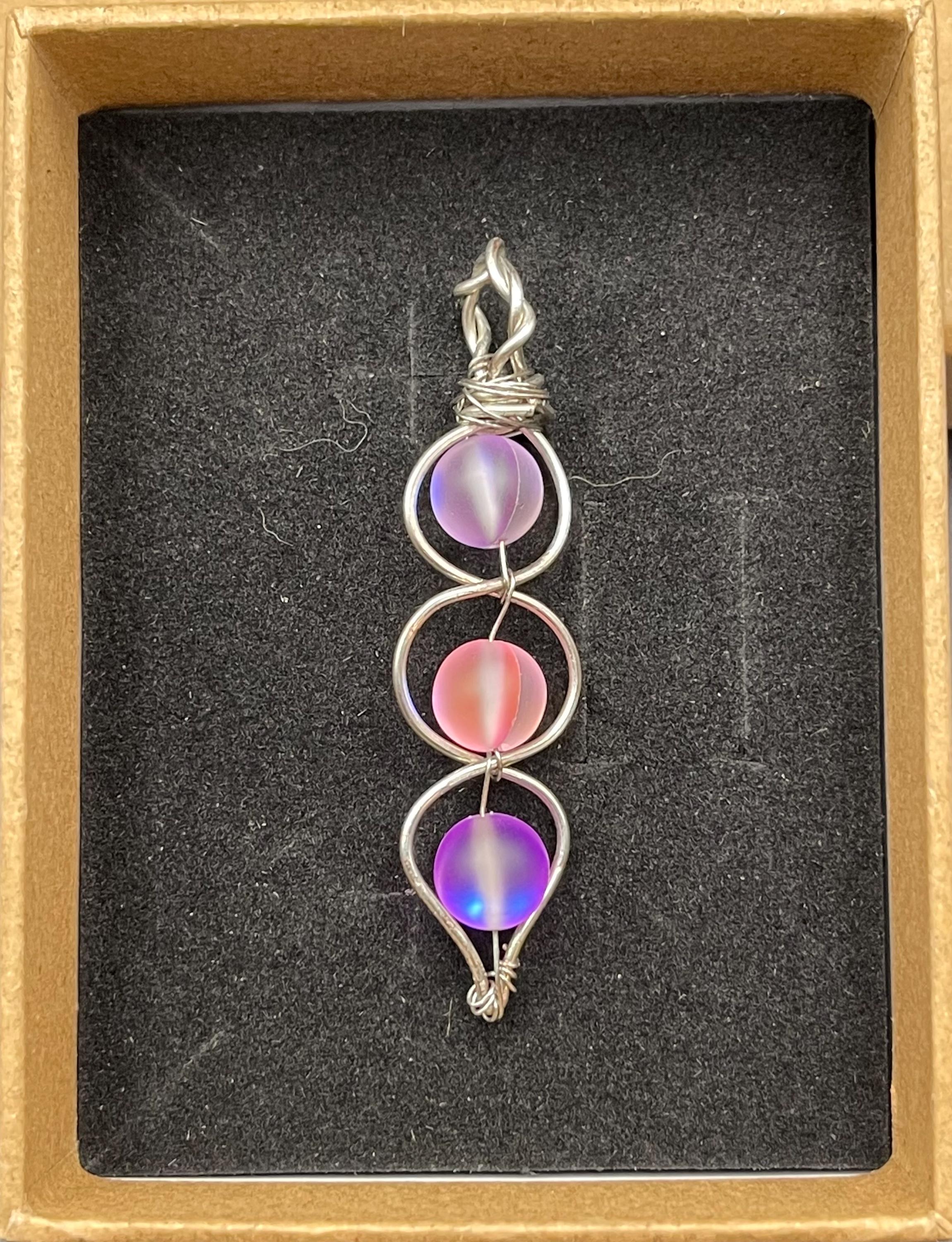 Aura Bead Wire Wrapped Pendant, Iridescent Glass Bead Necklace image 4