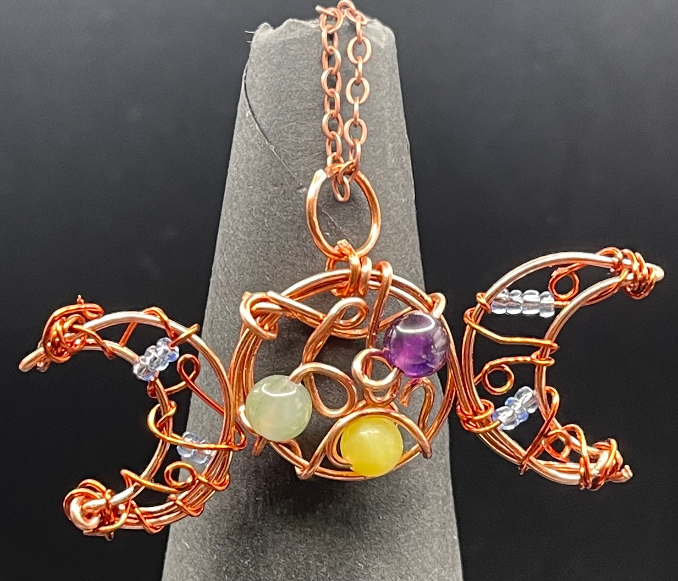 Handmade Copper Moon Necklace | Wire Wrapped Crescent Triple Goddess Pendant image 5