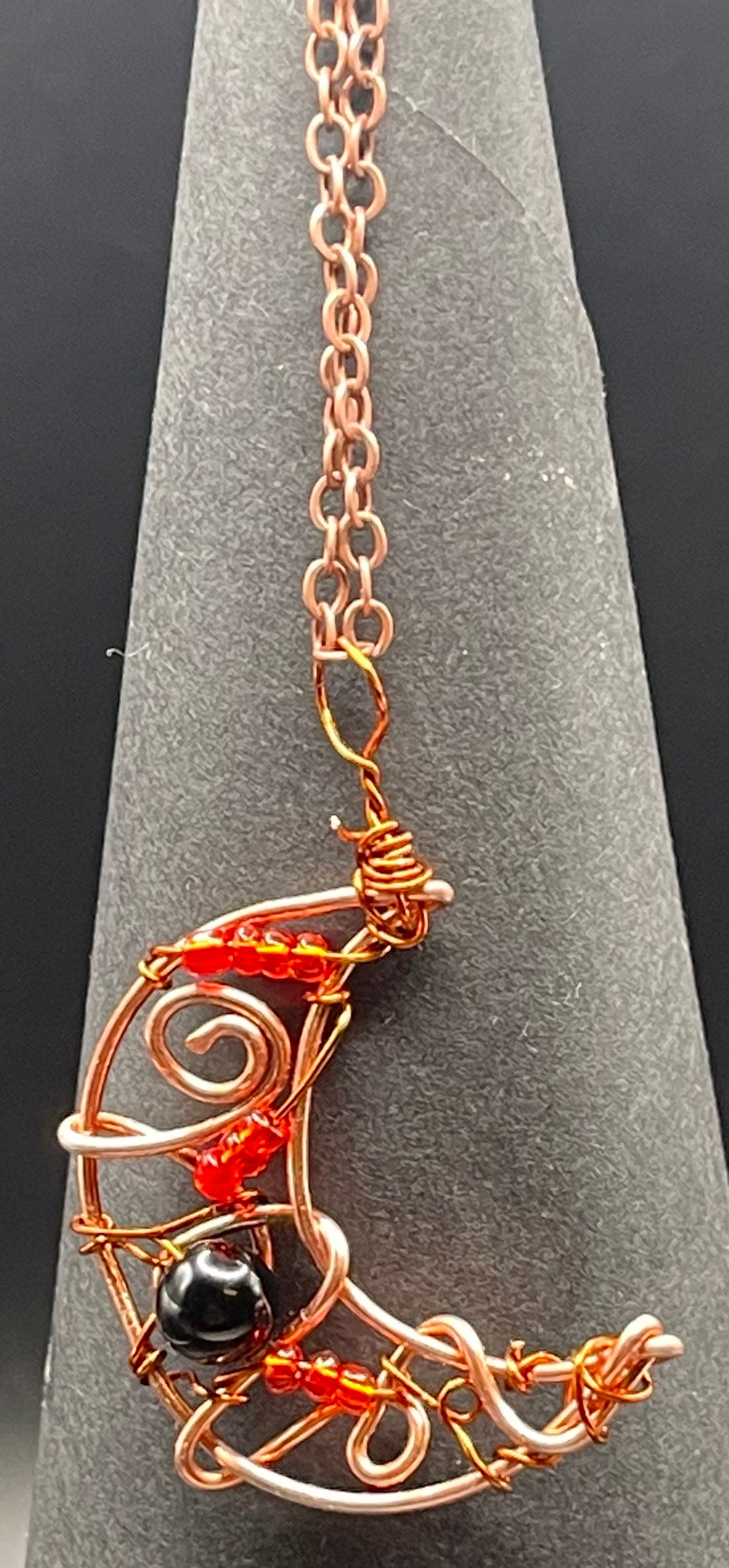 Handmade Copper Moon Necklace | Wire Wrapped Crescent Triple Goddess Pendant image 3