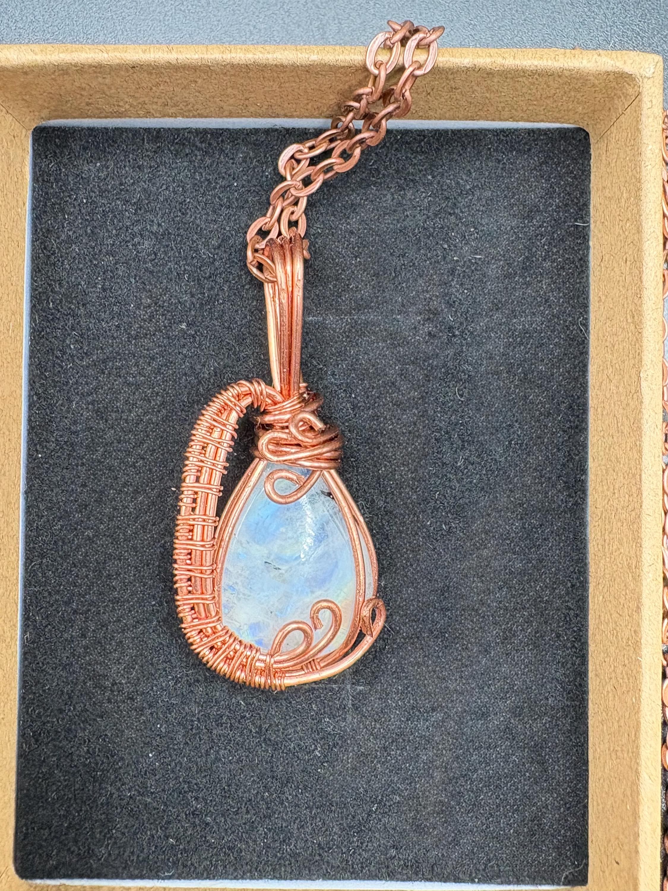 Rainbow Moonstone Pendant Necklace | Copper Wire Wrapped Crystal Jewelry | Metaphysical Gift image 7