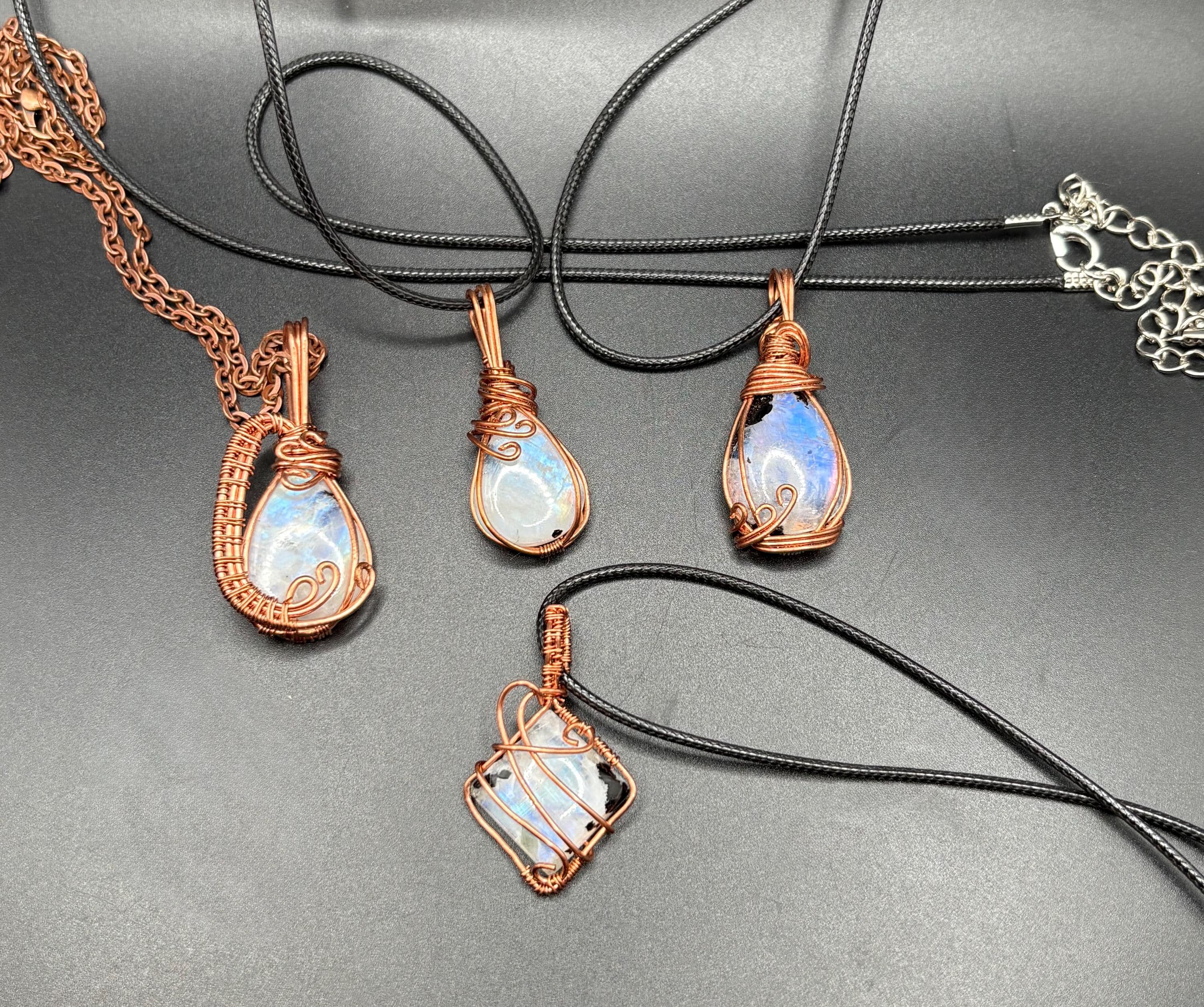 Rainbow Moonstone Pendant Necklace | Copper Wire Wrapped Crystal Jewelry | Metaphysical Gift image 3
