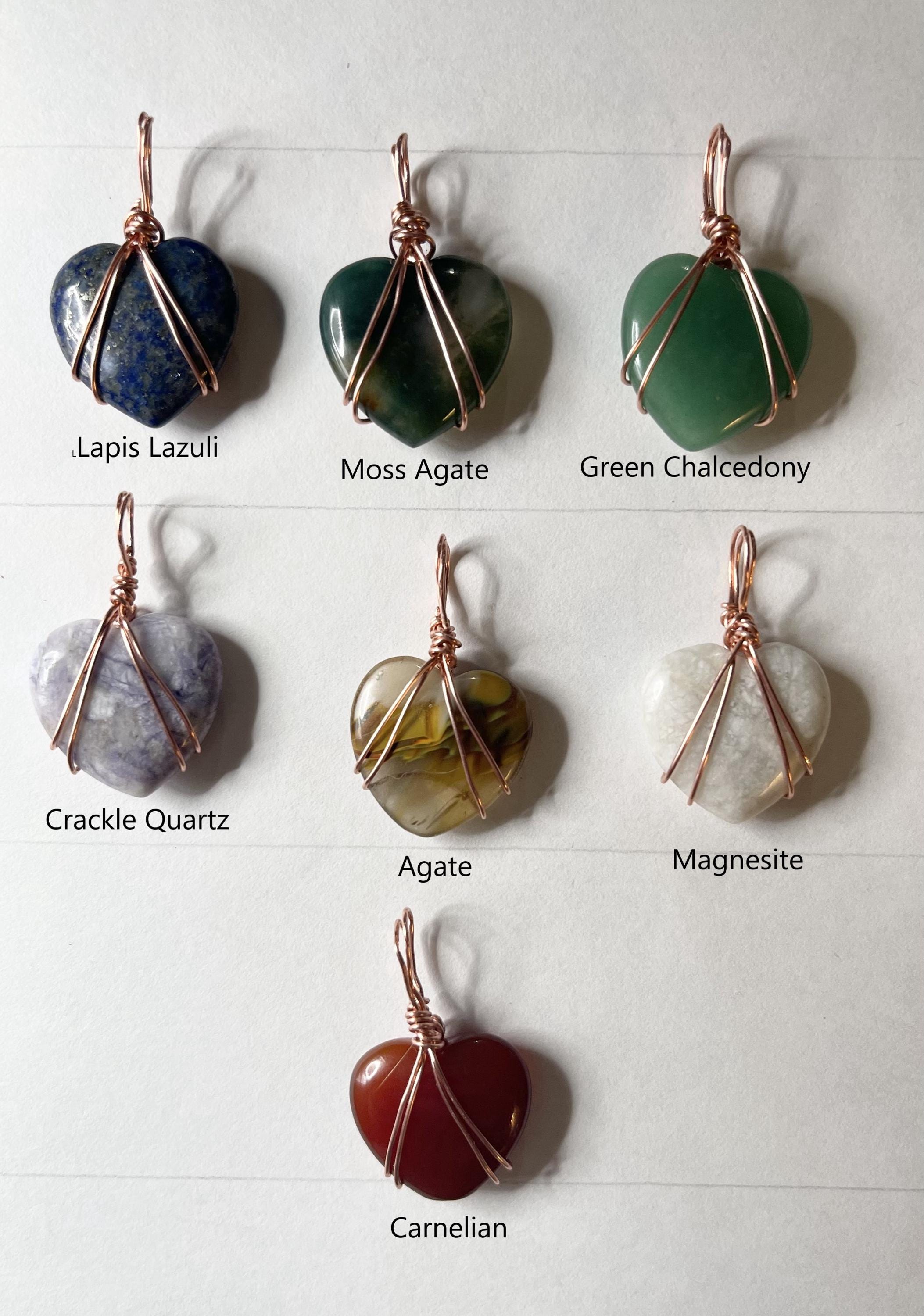 Heart Shaped Semi Precious Stone Pendant, Wire Wrapped Gemstone Heart Necklace image 6