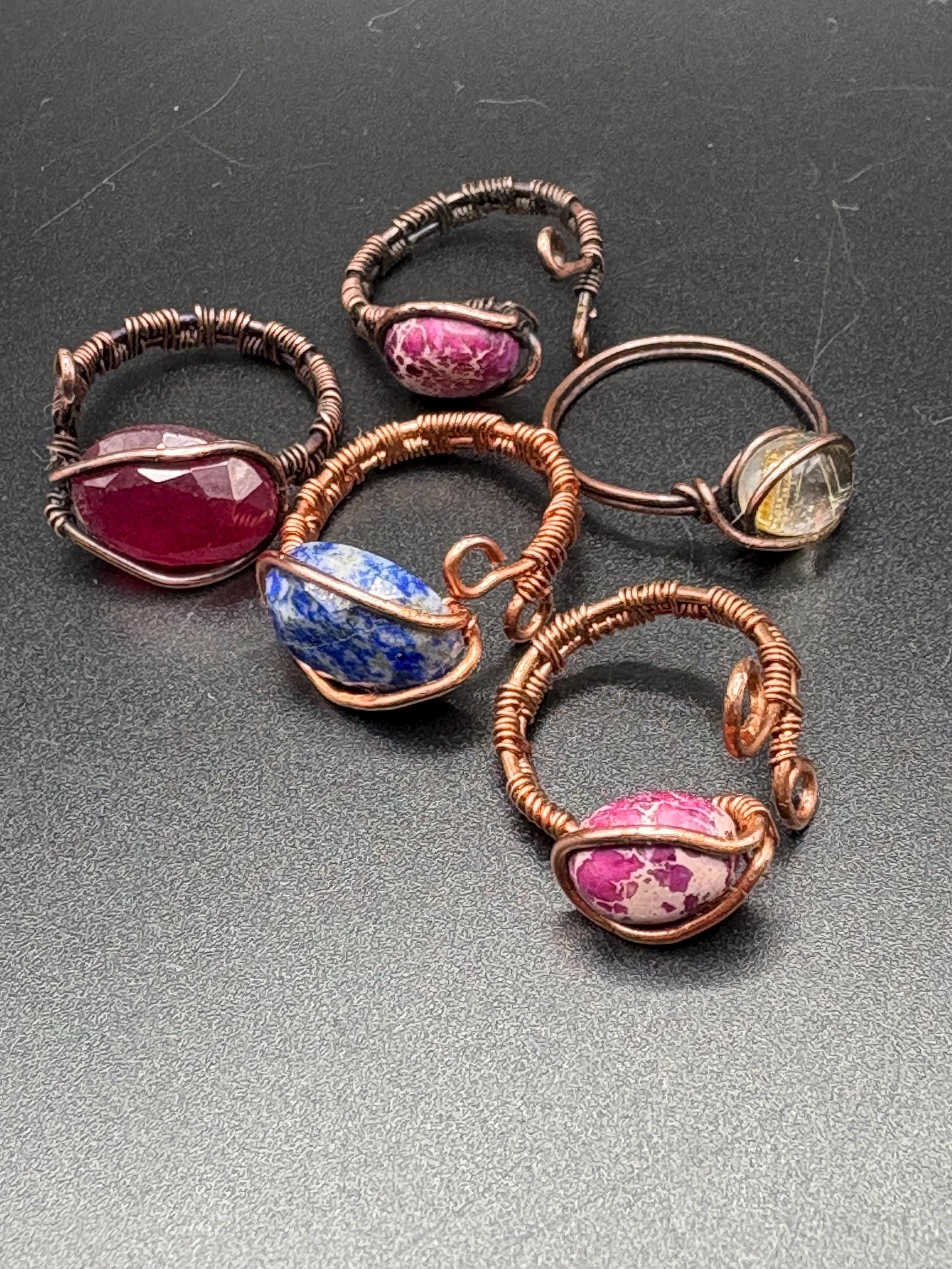 Handmade Wire Wrapped Gemstone Rings | Copper, Lapis, Quartz, Jasper Boho Style