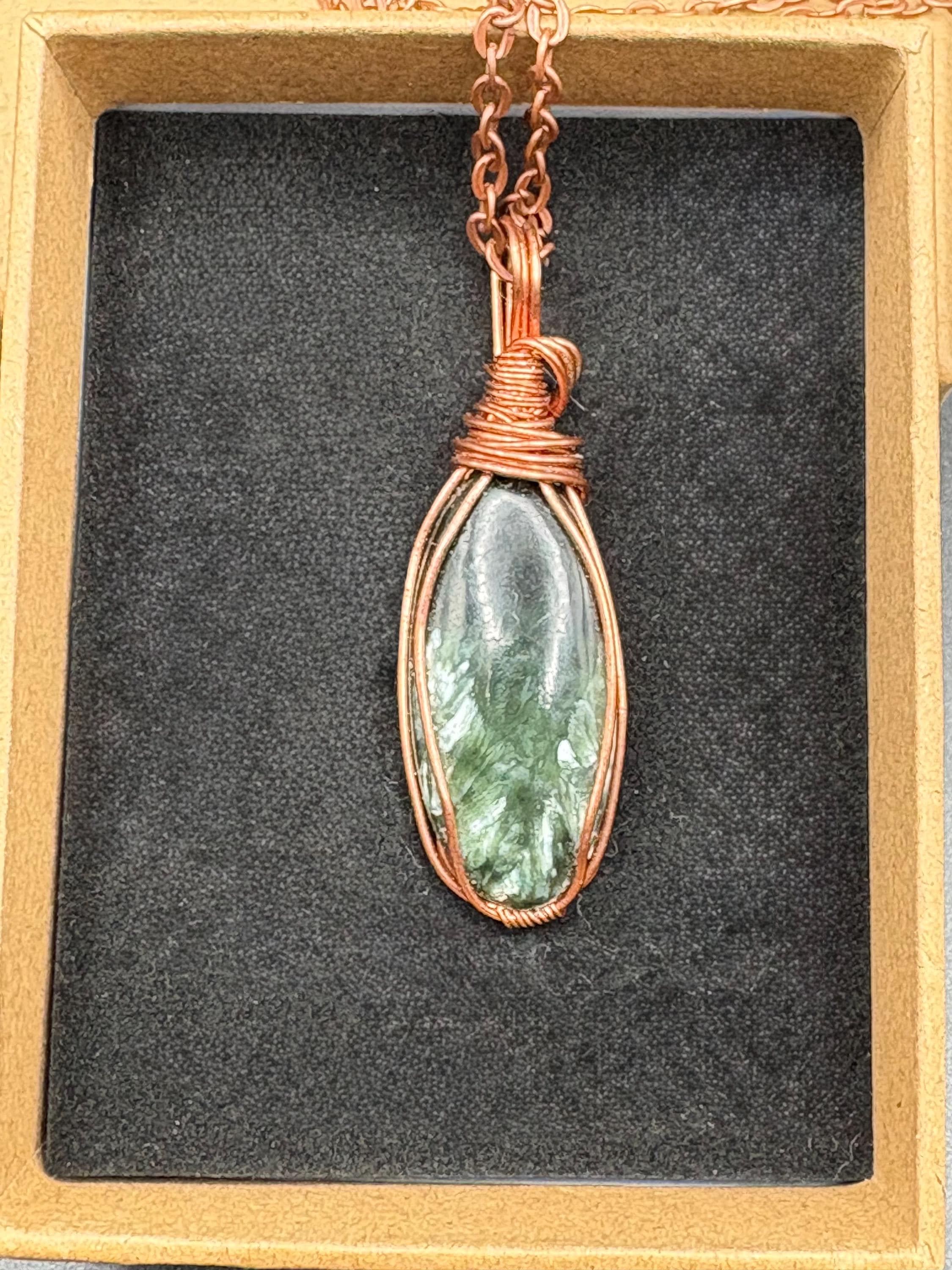 Seraphinite Crystal Pendant Necklace: Copper Wire Wrapped Feather Stone Jewelry image 6