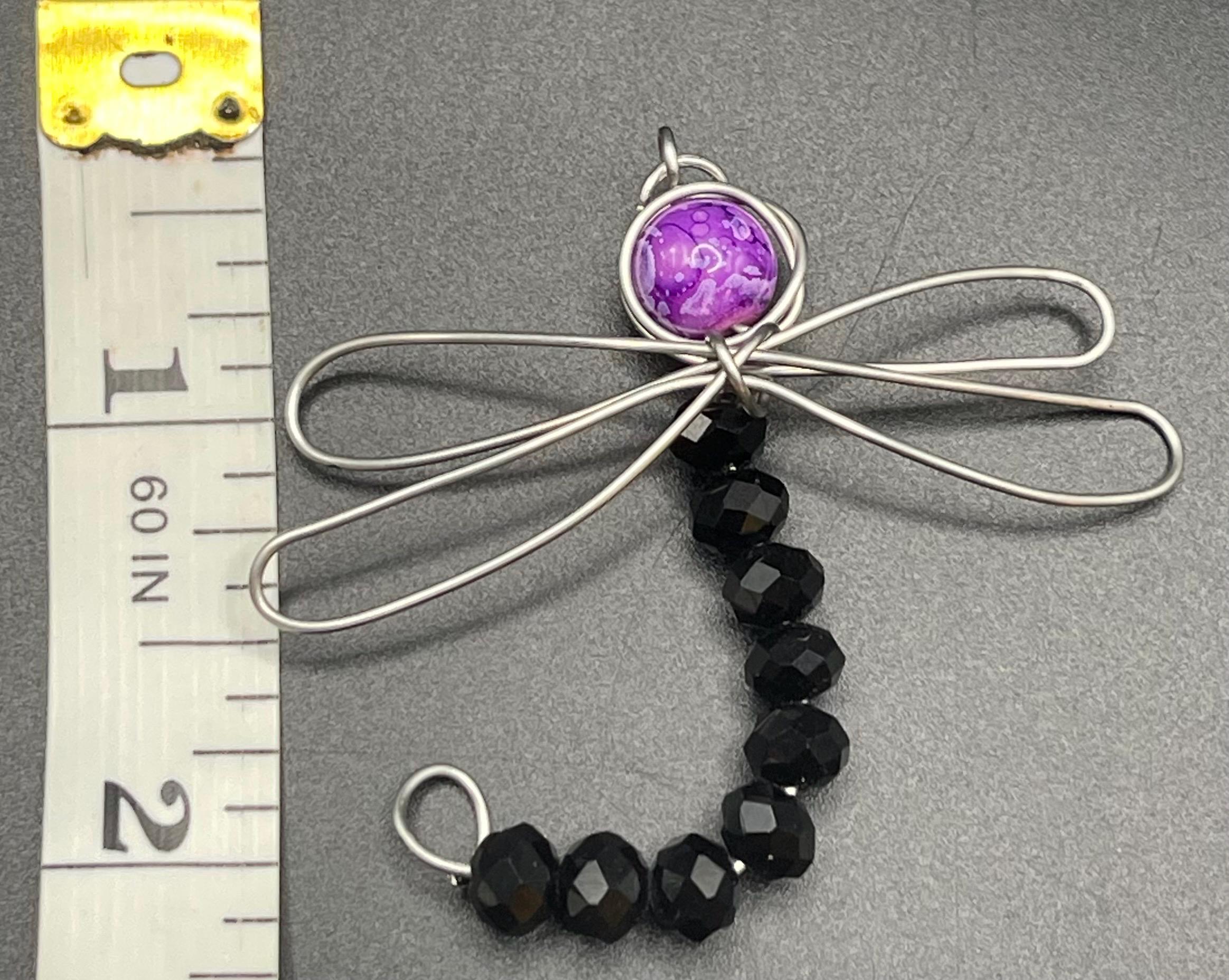 Wire Wrapped Dragonfly Pendant | Copper, Silver, Aquamarine, Pearl, Glass Beads image 3