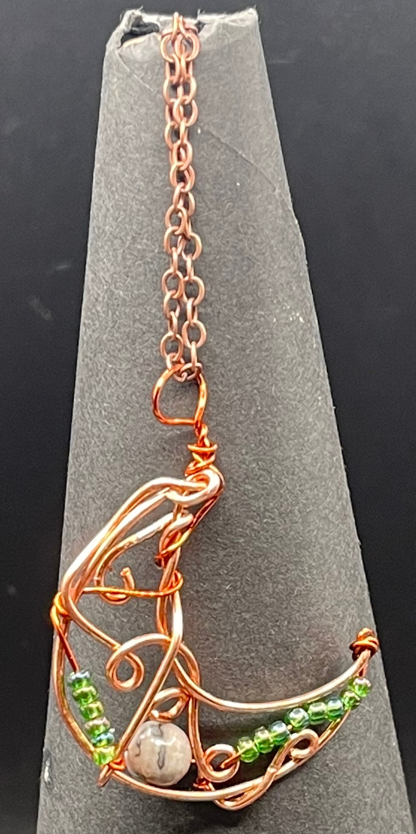Handmade Copper Moon Necklace | Wire Wrapped Crescent Triple Goddess Pendant image 4