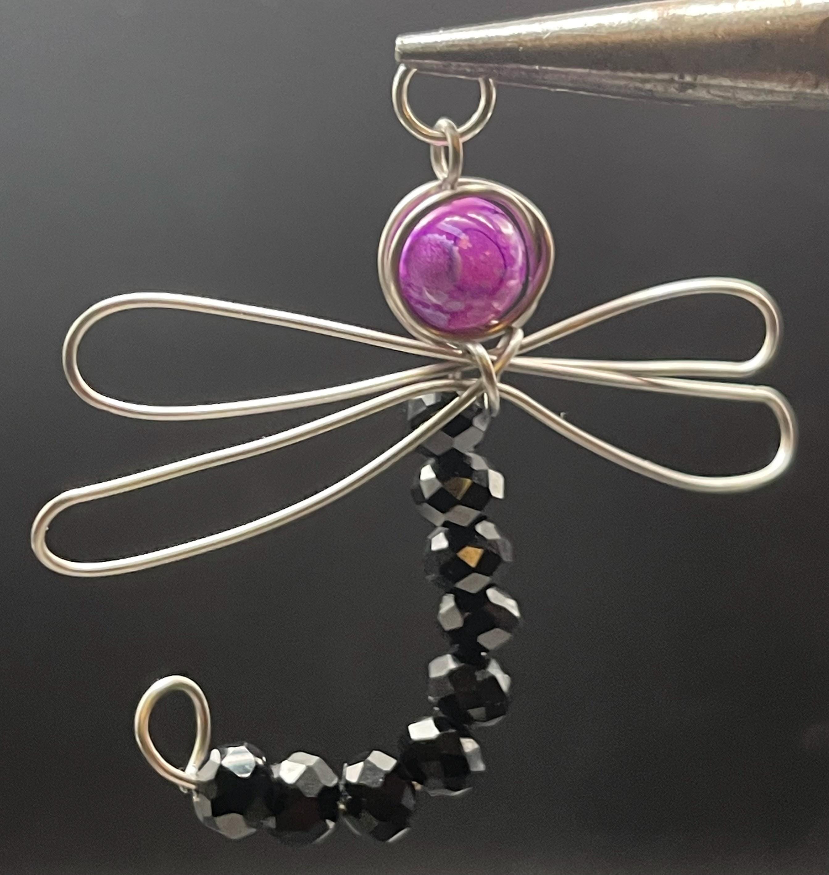 Wire Wrapped Dragonfly Pendant | Copper, Silver, Aquamarine, Pearl, Glass Beads image 6