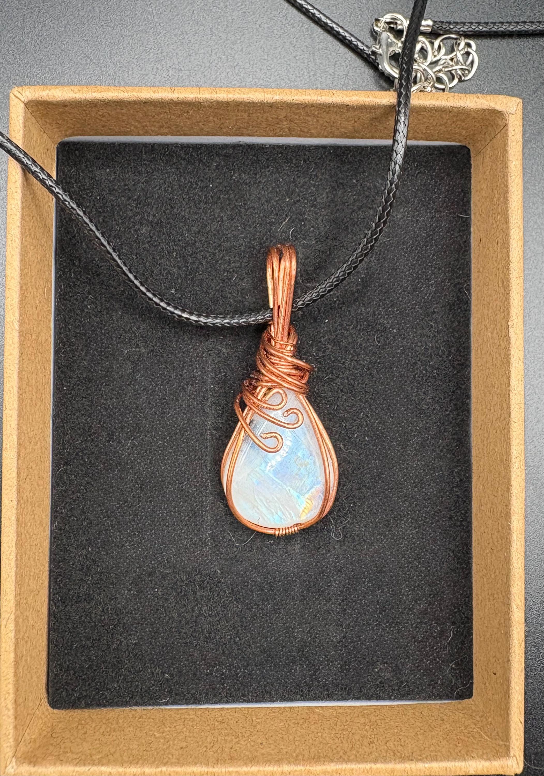 Rainbow Moonstone Pendant Necklace | Copper Wire Wrapped Crystal Jewelry | Metaphysical Gift image 6