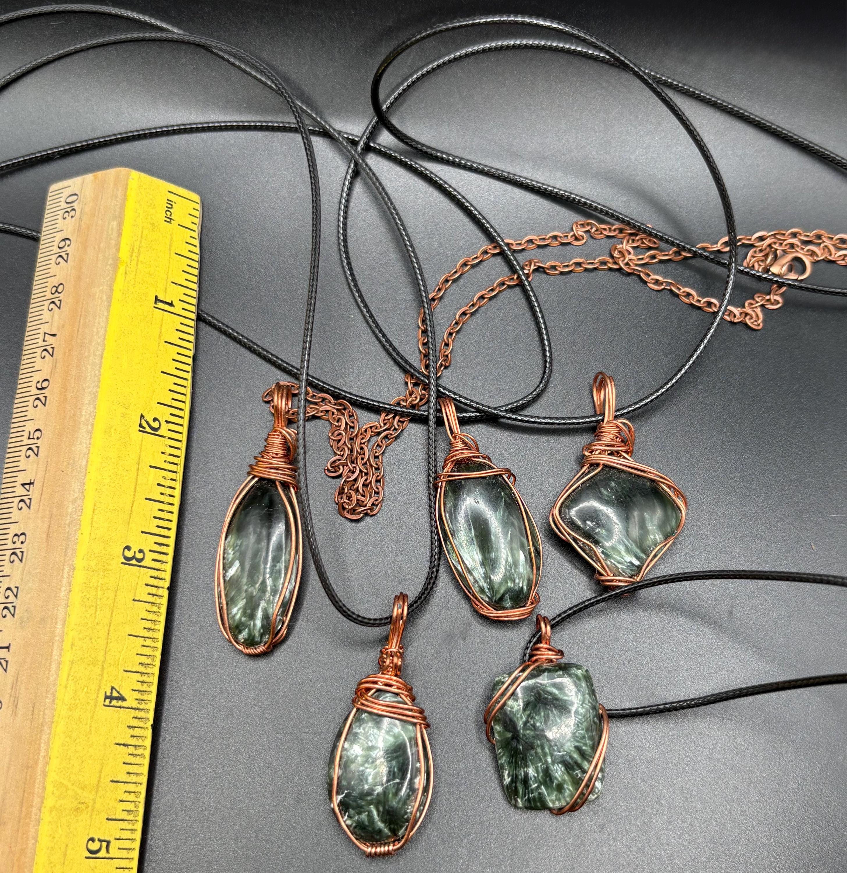 Seraphinite Crystal Pendant Necklace: Copper Wire Wrapped Feather Stone Jewelry image 5