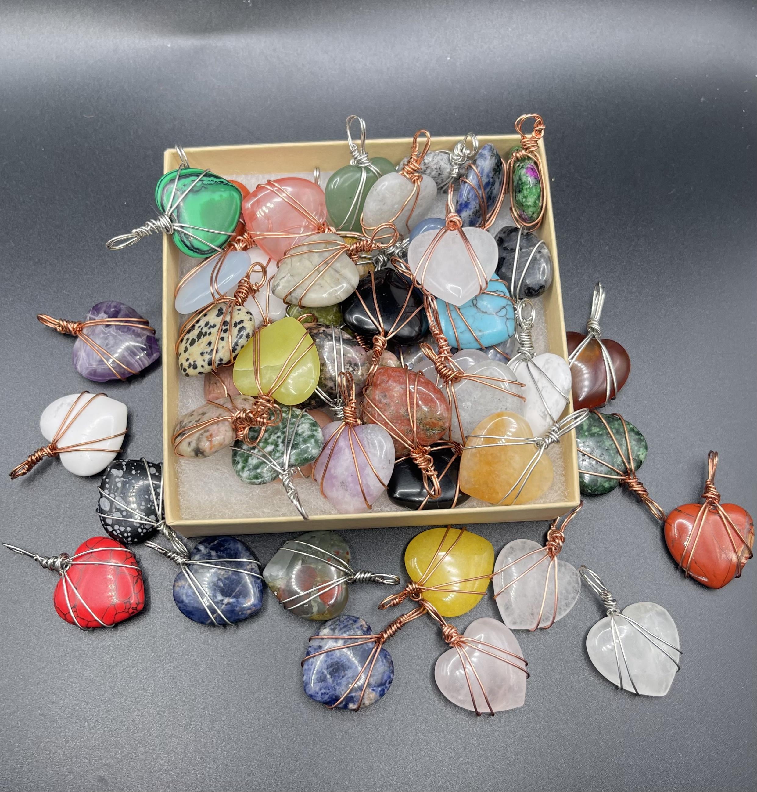 Heart Shaped Semi Precious Stone Pendant, Wire Wrapped Gemstone Heart Necklace image 5
