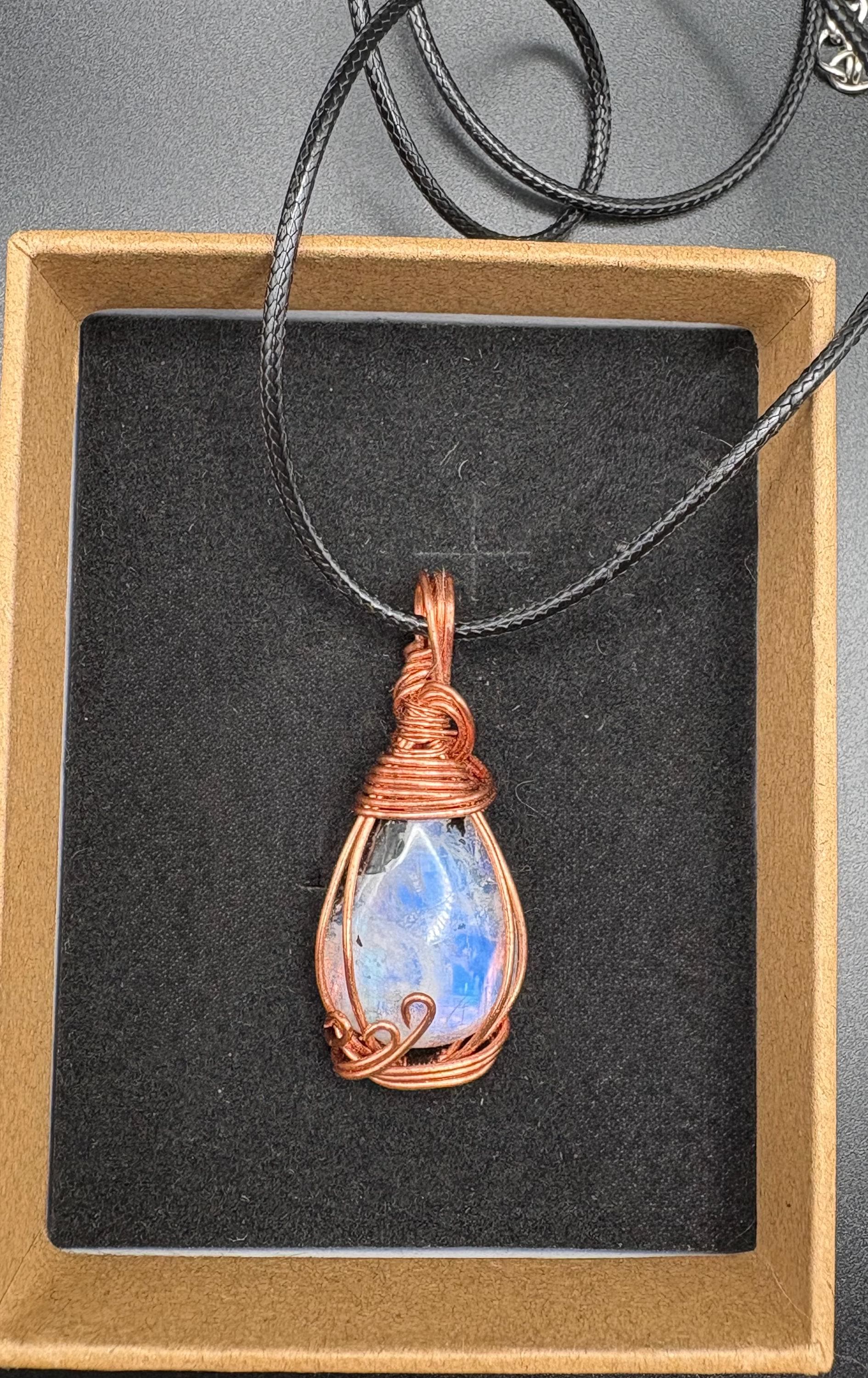 Rainbow Moonstone Pendant Necklace | Copper Wire Wrapped Crystal Jewelry | Metaphysical Gift image 4