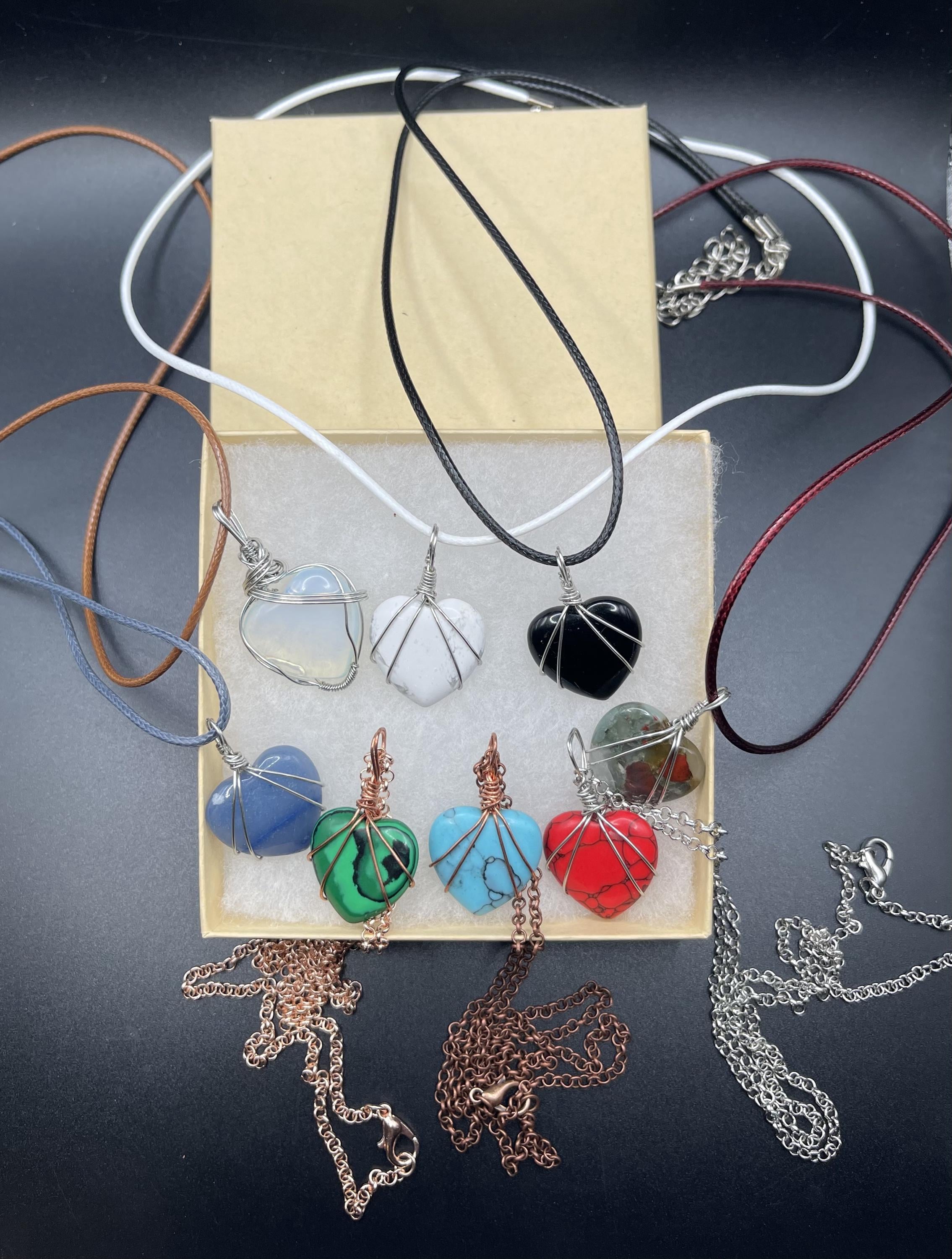 Heart Shaped Semi Precious Stone Pendant, Wire Wrapped Gemstone Heart Necklace image 9