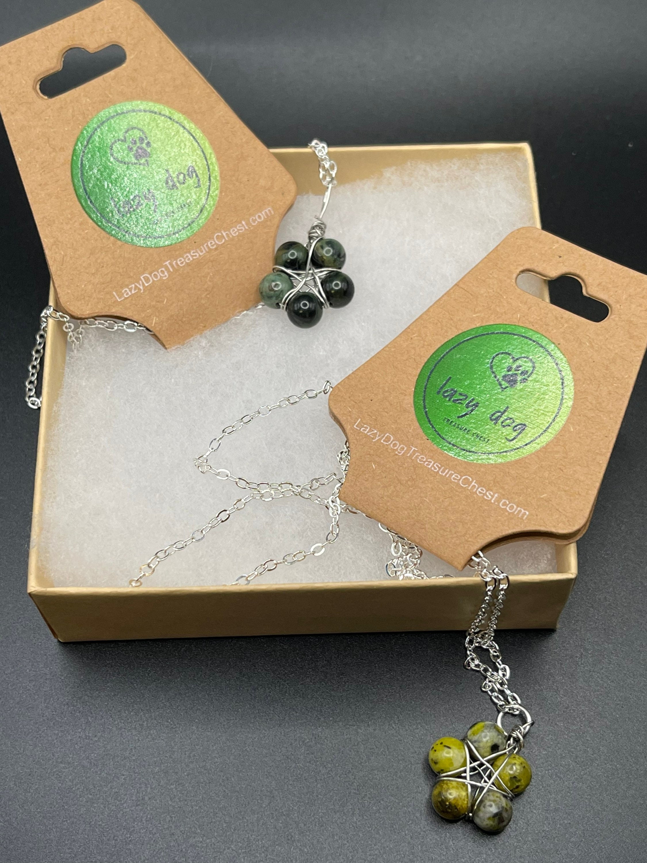 Pentacle Pendant Necklace, Wire Wrapped Yellow Turquoise or Kambaba Jasper, Pagan Witchy Jewelry image 3
