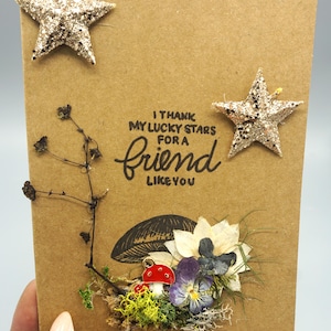 Tarjeta de felicitación con forma de hongo (individual) - "Agradezco a mi buena suerte por tener un amigo como tú"