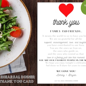 Rehearsal Dinner Thank You Card Template - Welcome Card - Editable - Instant Download, Digital Download - Personalize - Customize