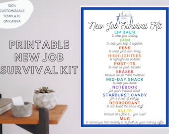 Sjabloon nieuwe baan Survival Kit & afdrukbaar, welkom nieuwe huurder, nieuwe baan, eerste baan, nieuwe positie - bewerkbaar - direct downloaden, digitale download
