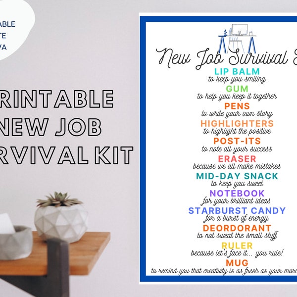 New Job Survival Kit Template & Printable, New Hire Welcome, New Job, First Job, New Position -Editable - Instant Download, Digital Download