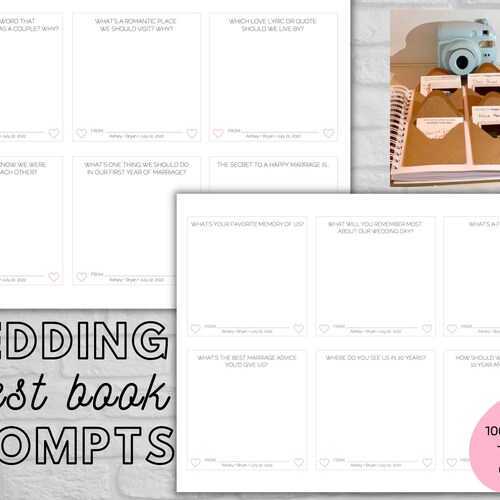 Wedding Guest Book Prompt Template Modern Wedding Minimalist Etsy
