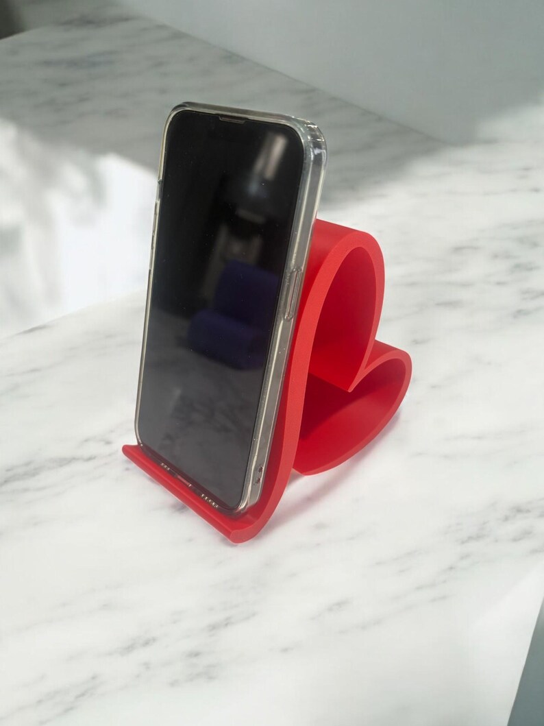 Suporte para celular em formato de coração | Suporte para smartphone impresso em 3D com PLA, acessório de mesa imagem 2