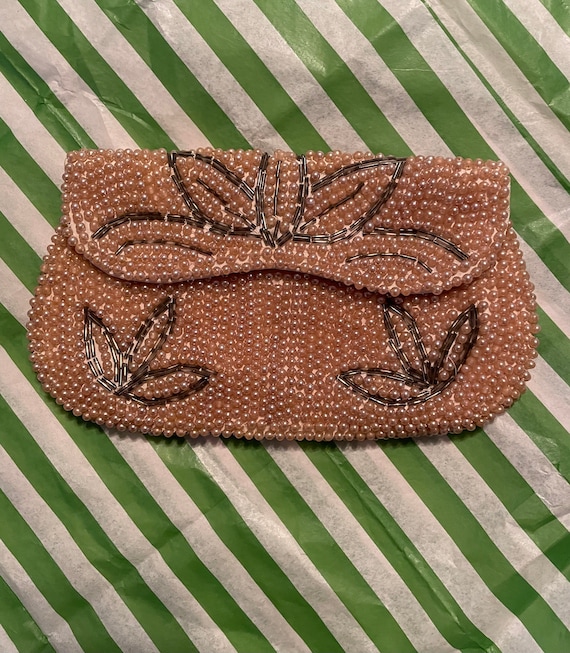 vintage beaded clutch japan made purse - image 1