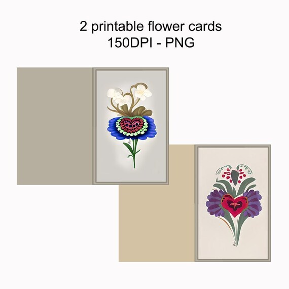 2 Printable Flower Cards - Etsy