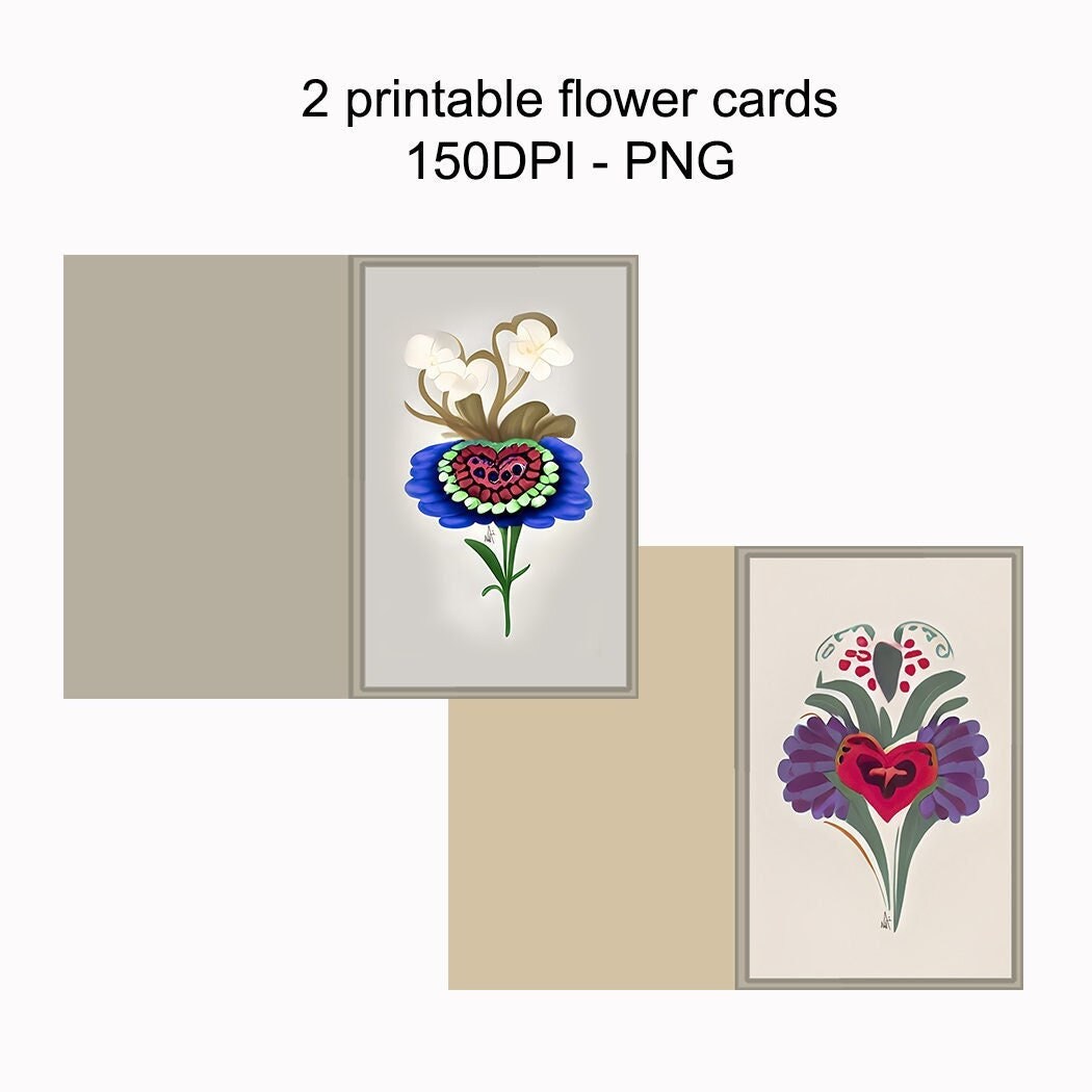 2 Printable Flower Cards - Etsy