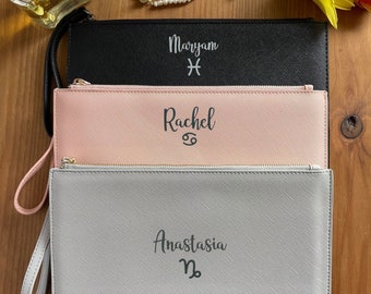 Pochette oroscopo personalizzata, regalo di compleanno personalizzato, pochette personalizzata, regalo da damigella d'onore personalizzato