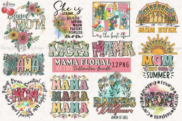 Mama Floral Mothers Day Sublimation Bundle Graphic Designs PNG Files ...