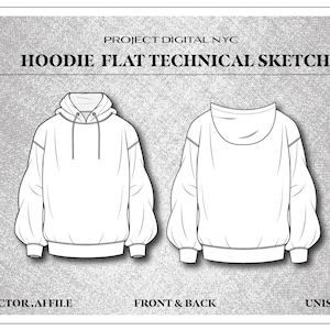 Fashion CAD Technical Flat Drawing of Unisex Hoodie