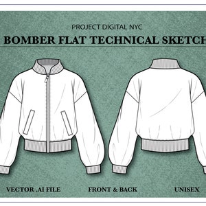 Fashion CAD Technical Flat Drawing of Unisex Bomber Jacket