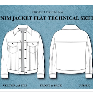 Fashion CAD Technical Flat Drawing of Unisex Denim Jacket