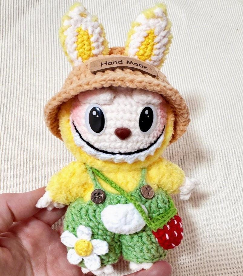 手編みトートバッグ ウサギ カーネーションの 花