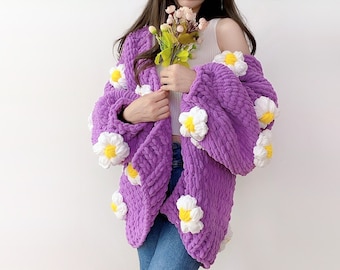 Cárdigan de punto con estampado floral (Preventa) / Producto terminado / Chaqueta holgada y cómoda de otoño / Suéteres de punto holgados para mujer, de estilo chic