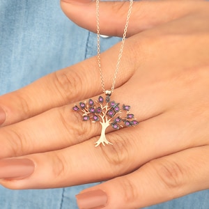 925 Sterling Silver Amethyst Stone Tree of Life Necklace. Silver necklace for Happy New Year. christmas gift silver necklace. Tree of Life.