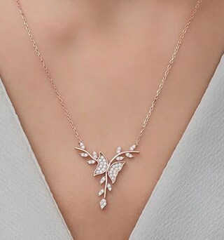 Collana Con Farfalla In Argento Sterling 925 E Cristallo Rosa - Ciondolo A Farfalla Con Zirconi Cubici AAAAA, Catena 45 Cm, Regalo Donna
