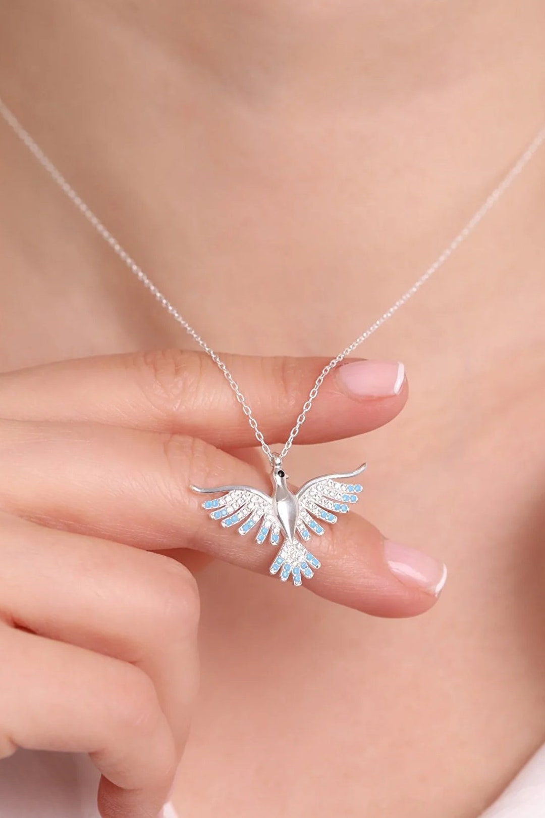 Silver Blue Phoenix Necklace. Phoenix Necklace for Women. Etsy