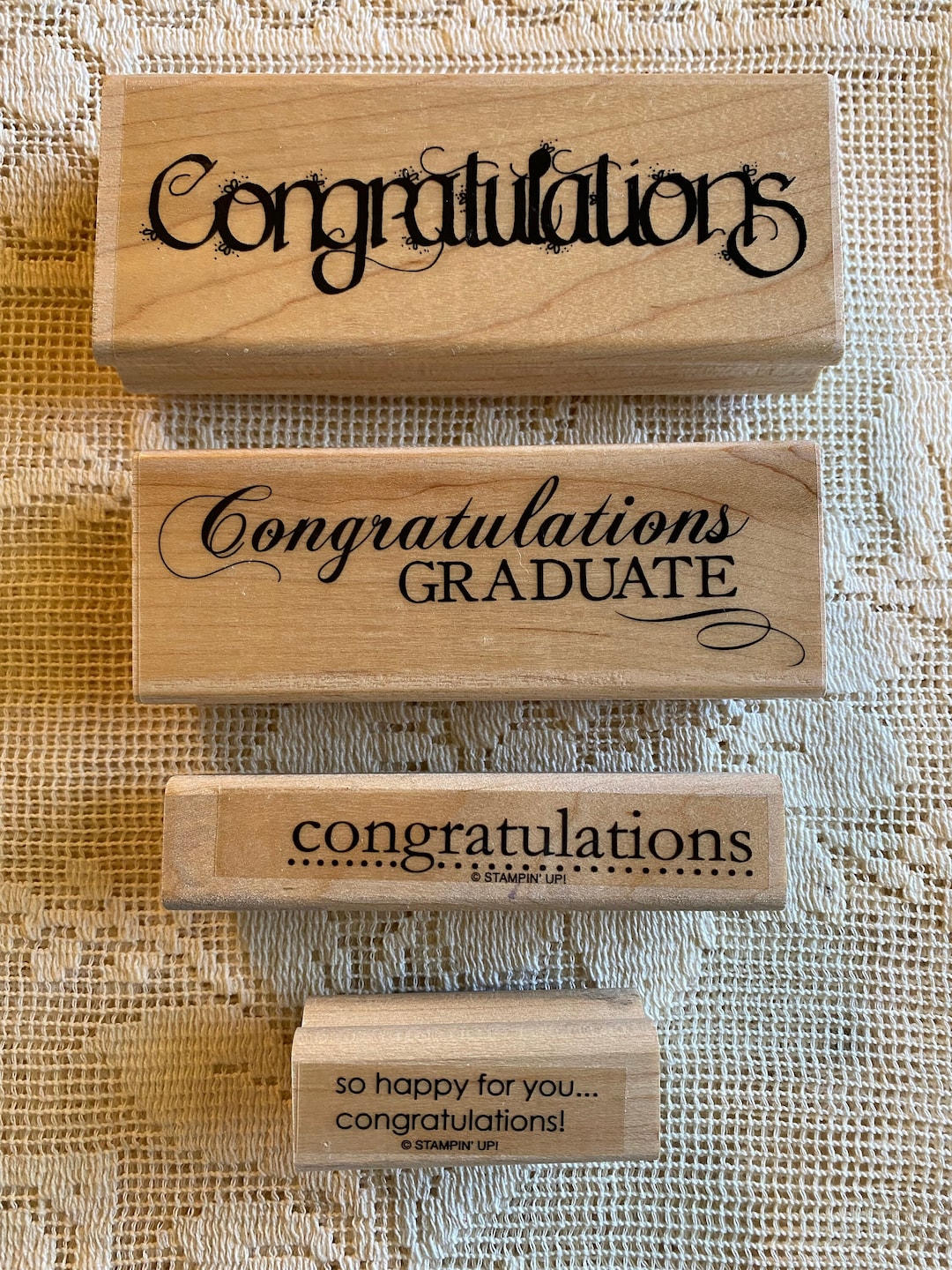 Wood Block 4pc Rubber Stamp Congratulations Set, Stampin Up - Etsy