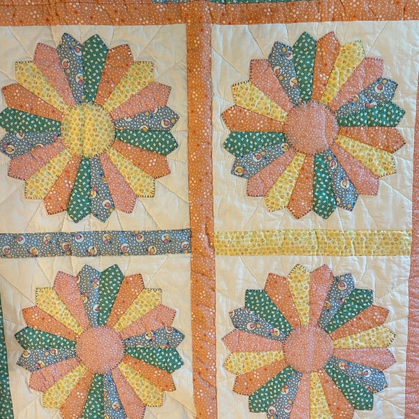 Hand and machine stitched quilted Dresden Flower Baby blanket squares