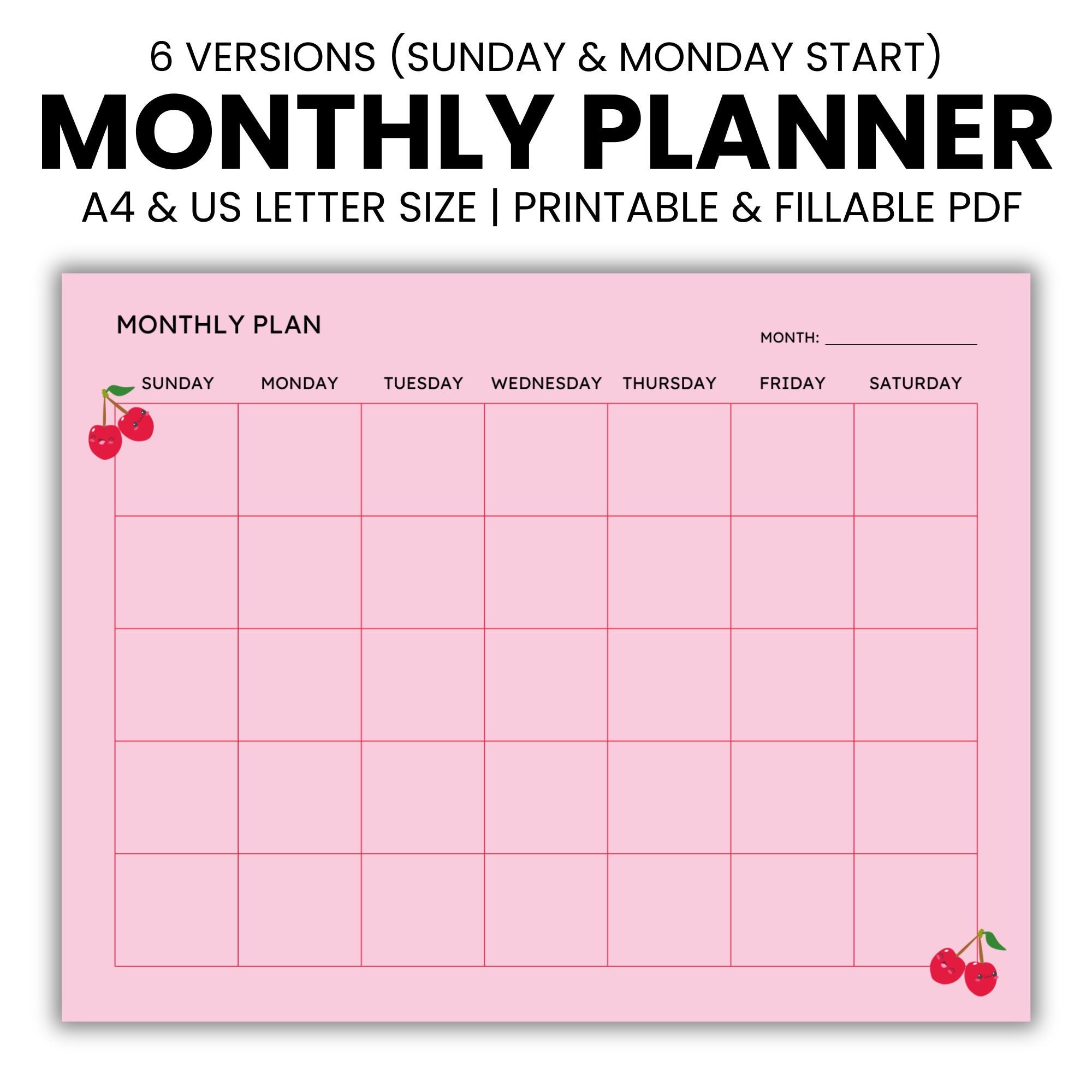 Monthly Planner | Cute Calendar | Monthly Calendar | Printable Calendar ...