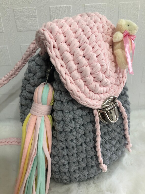 Premium Quality Crochet Todler Backpack / Tshirt Yarn Bag